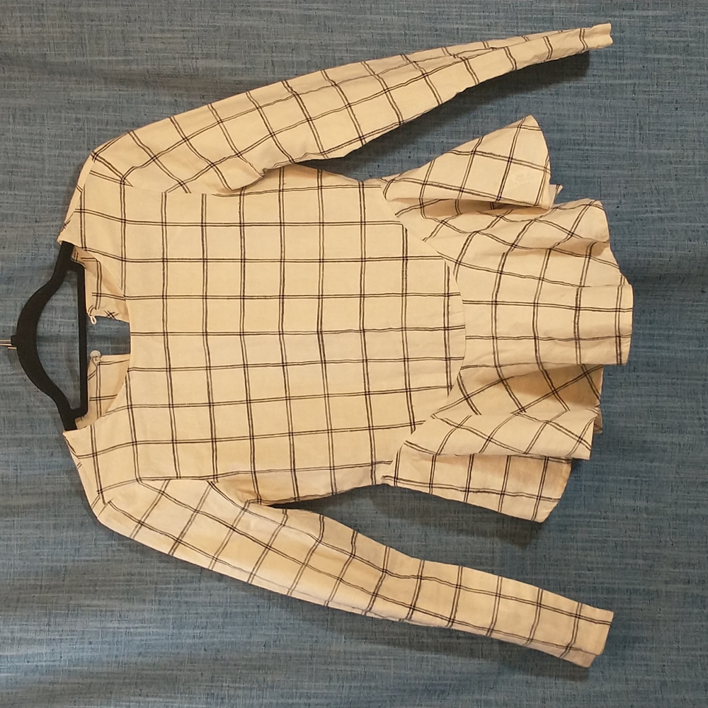 J Crew cream blue long sleeved top